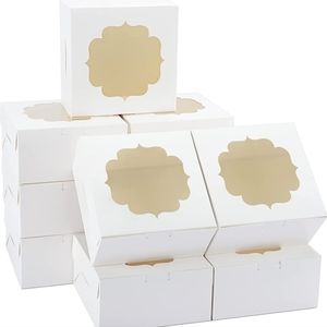 50pcs 6x6x3 Inches White Bakery Boxes with Window